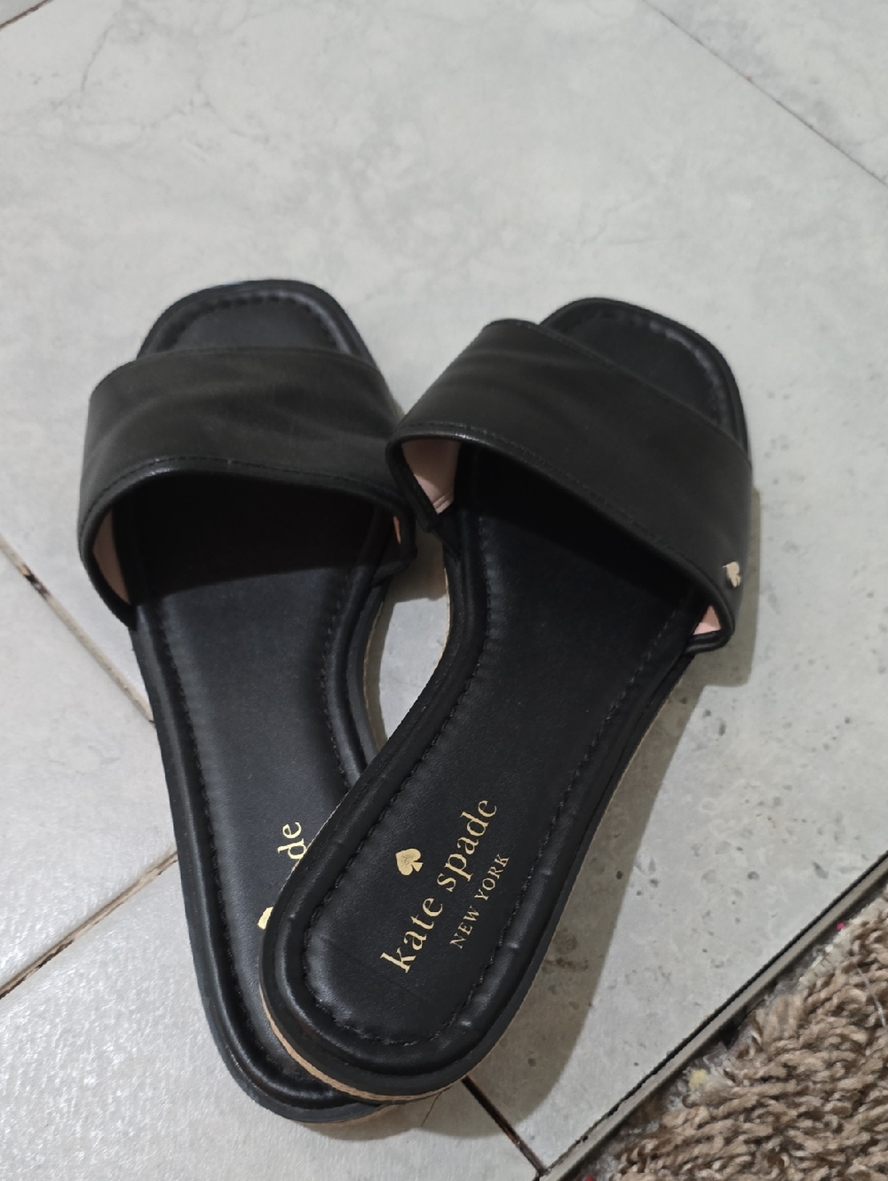 kate spade Black Slide Mules with Gold Accent